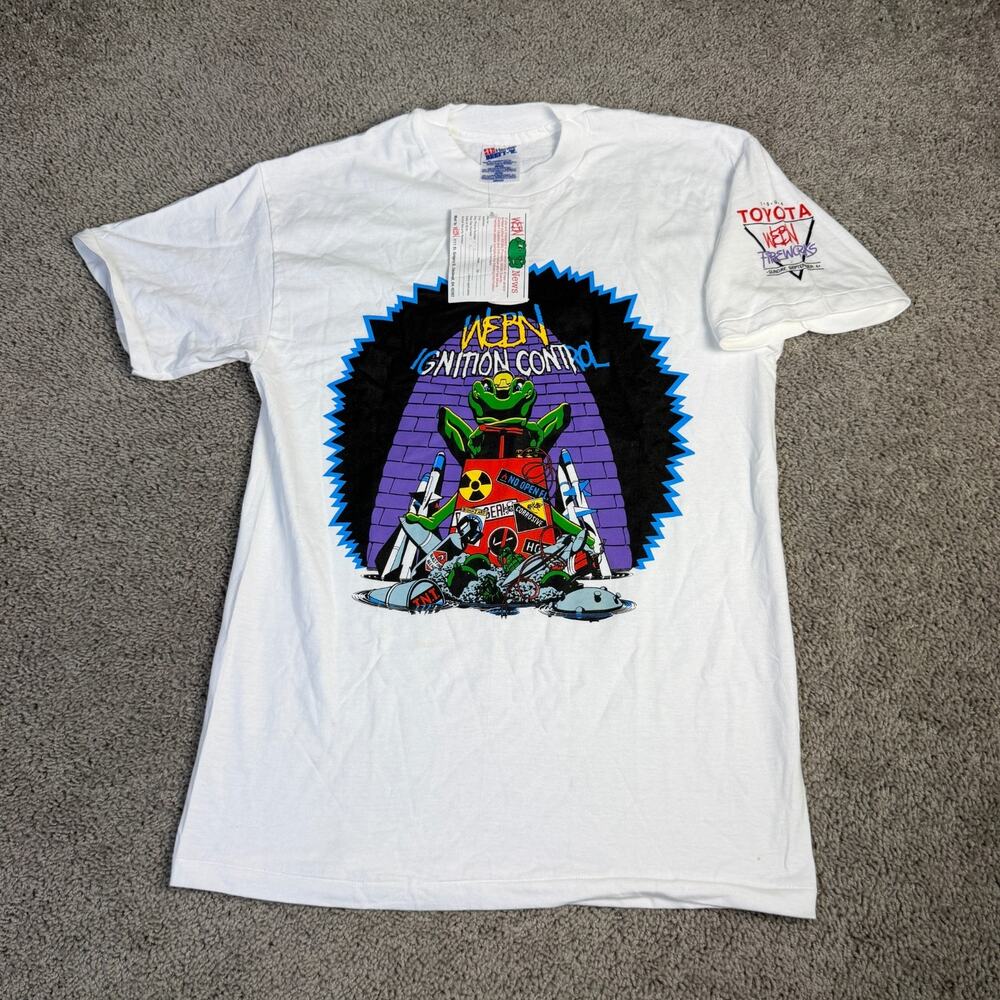 Vintage 90s Webn Fireworks Shirt M White Frog Ignition Control Single Stitch A3